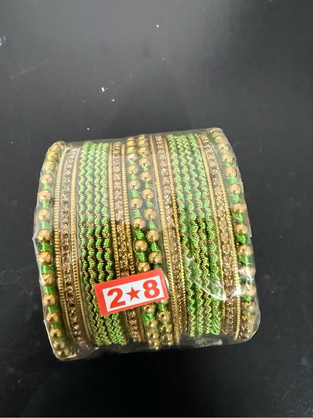 Green and Gold Women's Bangle Bracelet Set